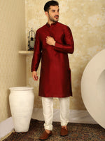 Thumbnail for Jompers Men's Blue Woven Design Nehru Jacket With Kurta Pyjama Set - Distacart