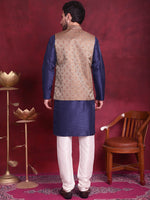 Thumbnail for Jompers Men's Woven Design Nehru Jacket With Kurta Pyjama Set - Brown - Distacart