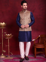 Thumbnail for Jompers Men's Woven Design Nehru Jacket With Kurta Pyjama Set - Brown - Distacart