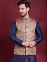 Thumbnail for Jompers Men's Woven Design Nehru Jacket With Kurta Pyjama Set - Brown - Distacart