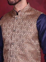 Thumbnail for Jompers Men's Woven Design Nehru Jacket With Kurta Pyjama Set - Brown - Distacart