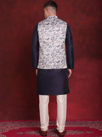Thumbnail for Jompers Men's White Floral Printed Nehru Jacket With Kurta Pyjama Set - Distacart
