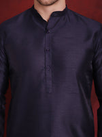Thumbnail for Jompers Men's Navy Blue Woven Design Nehru Jacket With Kurta Pyjama Set - Distacart