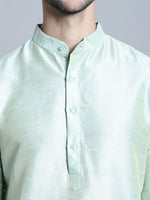 Thumbnail for Jompers Men's Woven Design Nehru Jacket With Kurta Pyjama Set - Pista - Distacart