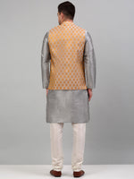Thumbnail for Jompers Men's Woven Design Nehru Jacket and Kurta Pyjama Set - Silver - Distacart
