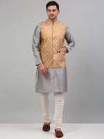 Thumbnail for Jompers Men's Woven Design Nehru Jacket and Kurta Pyjama Set - Silver - Distacart