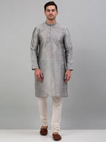 Thumbnail for Jompers Men's Woven Design Nehru Jacket and Kurta Pyjama Set - Silver - Distacart
