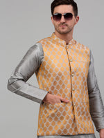 Thumbnail for Jompers Men's Woven Design Nehru Jacket and Kurta Pyjama Set - Silver - Distacart
