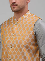 Thumbnail for Jompers Men's Woven Design Nehru Jacket and Kurta Pyjama Set - Silver - Distacart