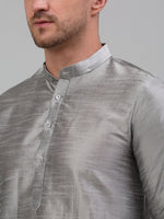 Thumbnail for Jompers Men's Woven Design Nehru Jacket and Kurta Pyjama Set - Silver - Distacart