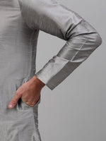 Thumbnail for Jompers Men's Woven Design Nehru Jacket and Kurta Pyjama Set - Silver - Distacart