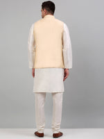 Thumbnail for Jompers Men's Embroidered Nehru Jacket With Solid Kurta Pyjama Set - Golden - Distacart