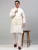 Jompers Men's Embroidered Nehru Jacket With Solid Kurta Pyjama Set - White - Distacart