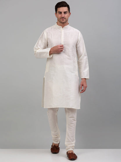 Jompers Men's Embroidered Nehru Jacket With Solid Kurta Pyjama Set - White - Distacart