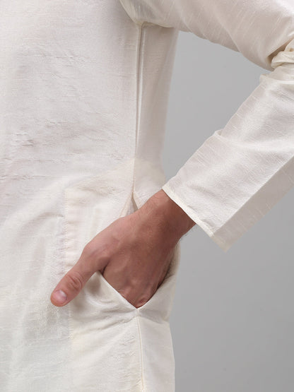 Jompers Men's Embroidered Nehru Jacket With Solid Kurta Pyjama Set - White - Distacart