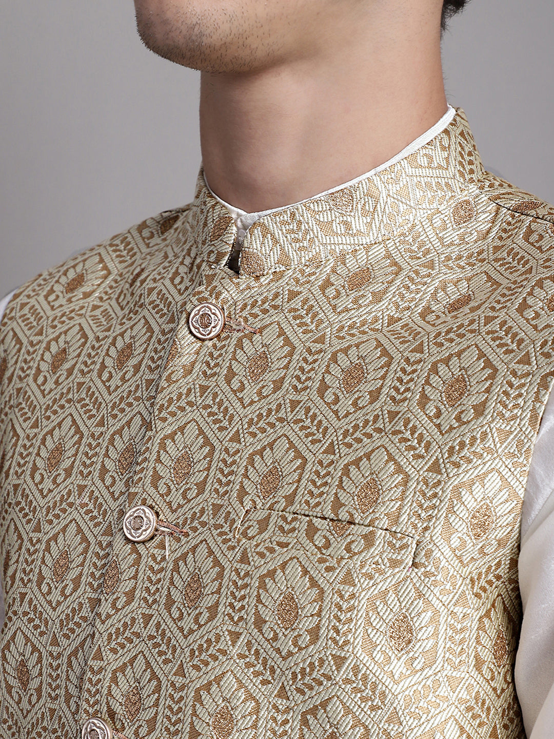 Jompers Men's Cream Woven Design Nehru Jacket With Solid Kurta Pyjama - Distacart