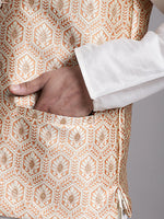 Thumbnail for Jompers Men's Peach Woven Design Nehru Jacket With Solid Kurta Pyjama - Distacart