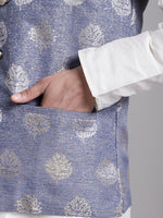 Thumbnail for Jompers Men's Blue Printed Nehru Jacket With Solid Kurta Pyjama - Distacart