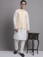Thumbnail for Jompers Men's Cream Printed Nehru Jacket With Solid Kurta Pyjama - Distacart