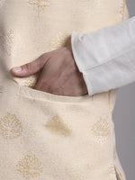 Thumbnail for Jompers Men's Cream Printed Nehru Jacket With Solid Kurta Pyjama - Distacart