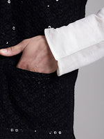Thumbnail for Jompers Men's Black Sequins and Embroidred Nehru Jacket With Solid Kurta Pyjama - Distacart