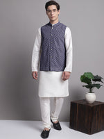 Thumbnail for Jompers Men's Grey Sequins and Embroidred Nehru Jacket With Solid Kurta Pyjama - Distacart