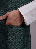 Thumbnail for Jompers Men's Olive Green Woven Design Nehru Jacket With Solid Kurta Pyjama - Distacart