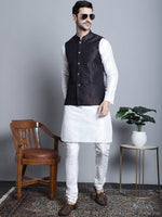 Thumbnail for Jompers Men's Woven Design Nehru Jacket With Kurta Pyjama Set - Purple - Distacart