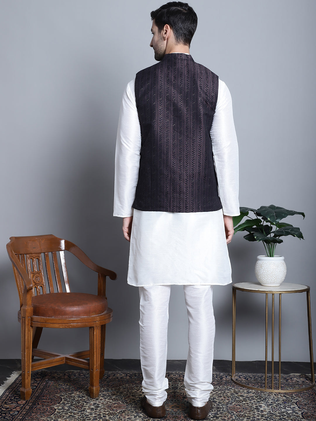 Jompers Men's Woven Design Nehru Jacket With Kurta Pyjama Set - Purple - Distacart