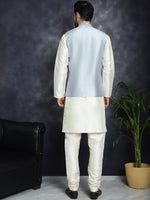 Thumbnail for Jompers Men's Sequins and Embroidred Nehru Jacket With Solid Kurta Pyjama - Grey - Distacart