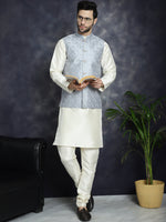 Thumbnail for Jompers Men's Sequins and Embroidred Nehru Jacket With Solid Kurta Pyjama - Grey - Distacart