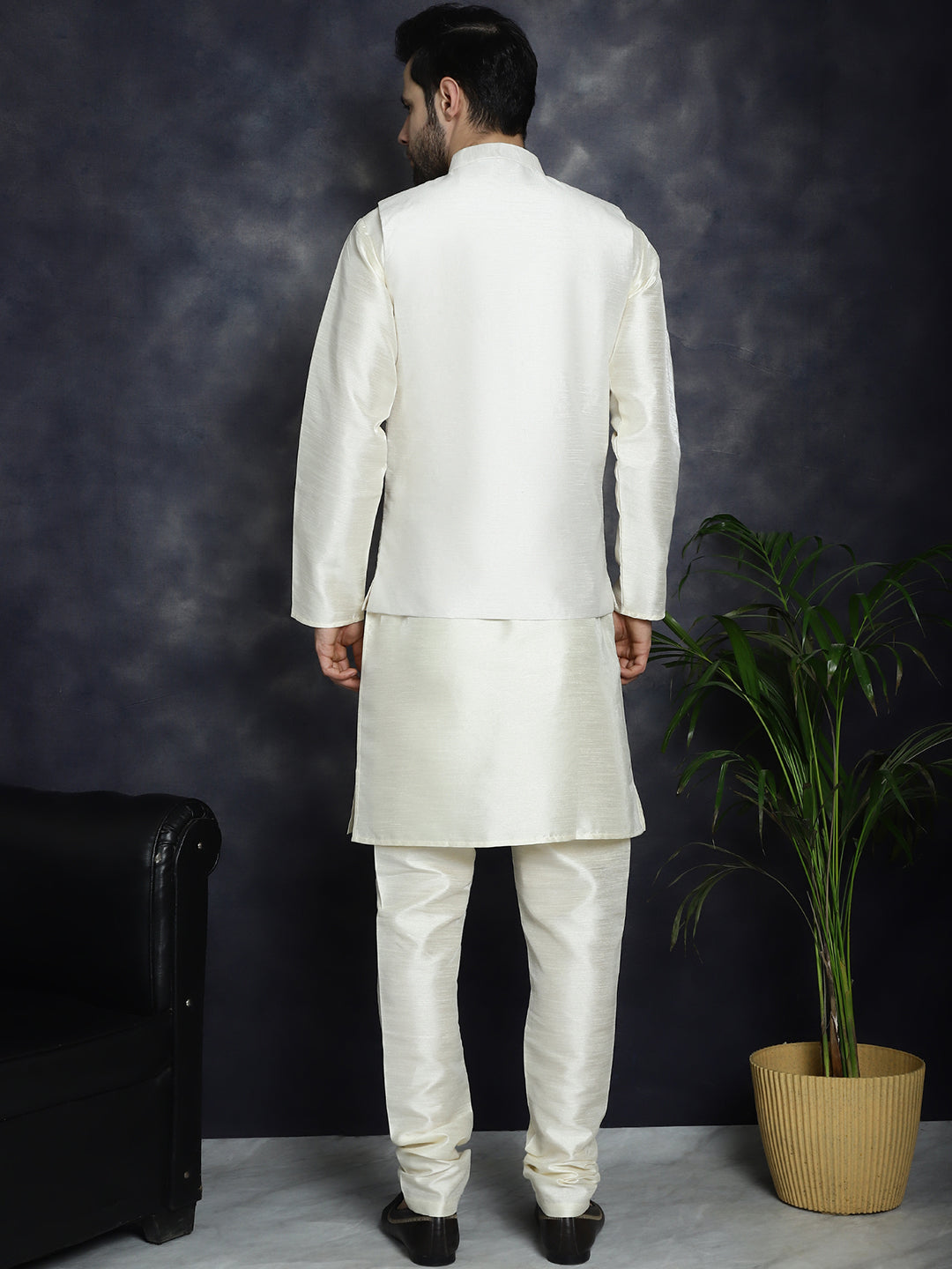 Jompers Men's Sequins and Embroidred Nehru Jacket With Solid Kurta Pyjama - White - Distacart