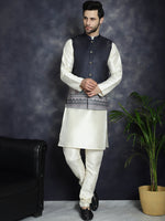 Thumbnail for Jompers Men's Printed Nehru Jacket With Solid Kurta Pyjama - Black - Distacart