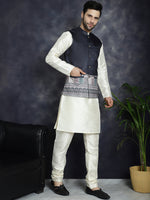Thumbnail for Jompers Men's Printed Nehru Jacket With Solid Kurta Pyjama - Black - Distacart