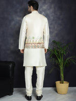 Thumbnail for Jompers Men's Printed Nehru Jacket With Solid Kurta Pyjama - Golden - Distacart