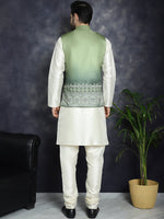 Thumbnail for Jompers Men's Printed Nehru Jacket With Solid Kurta Pyjama - Green - Distacart