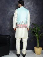 Thumbnail for Jompers Men's Printed Nehru Jacket With Solid Kurta Pyjama - Sky Blue - Distacart
