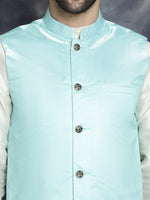 Thumbnail for Jompers Men's Printed Nehru Jacket With Solid Kurta Pyjama - Sky Blue - Distacart