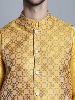 Thumbnail for Jompers Men's Woven Design Nehru Jacket With Kurta Pyjama Set - Mustard - Distacart