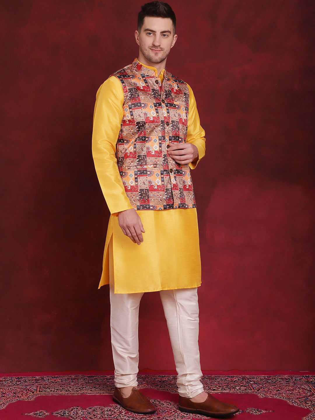 Jompers Men's Multi Printed Nehru Jacket With Kurta Pyjama Set - Distacart
