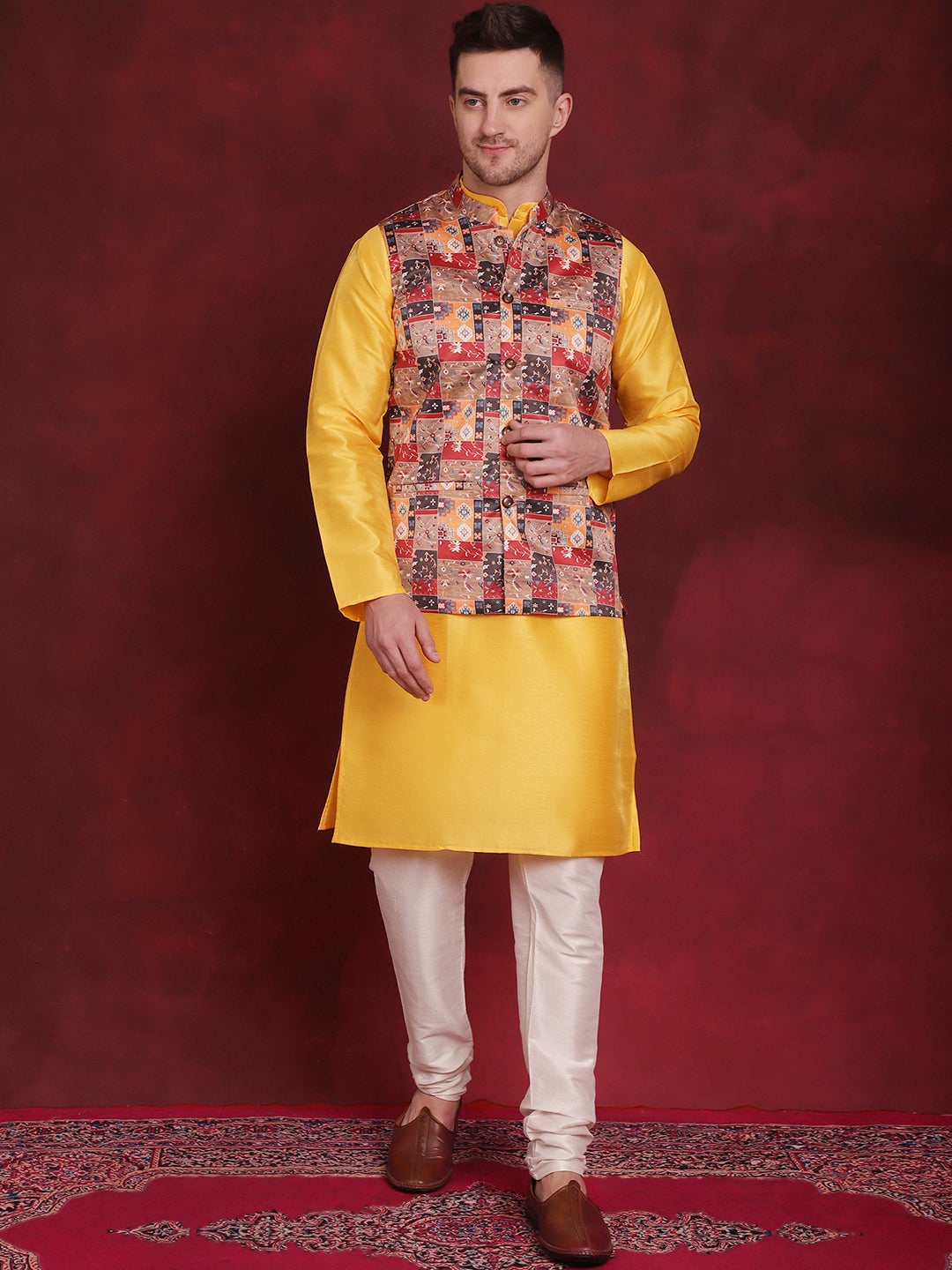 Jompers Men's Multi Printed Nehru Jacket With Kurta Pyjama Set - Distacart