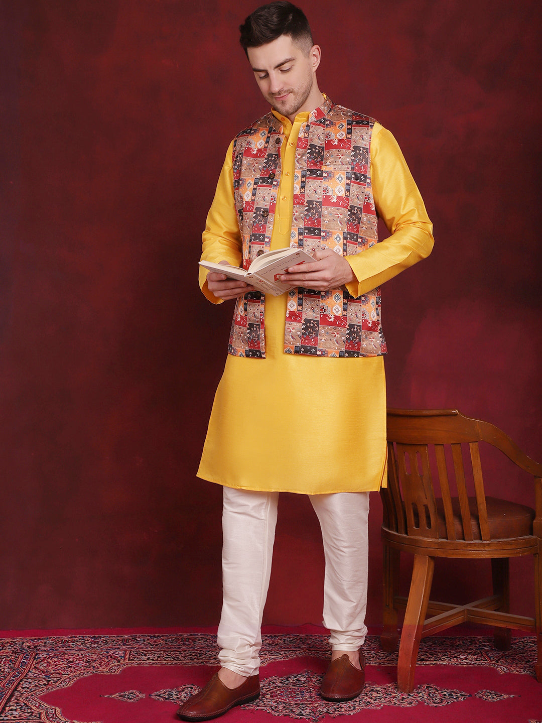 Jompers Men's Multi Printed Nehru Jacket With Kurta Pyjama Set - Distacart