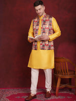Thumbnail for Jompers Men's Multi Printed Nehru Jacket With Kurta Pyjama Set - Distacart