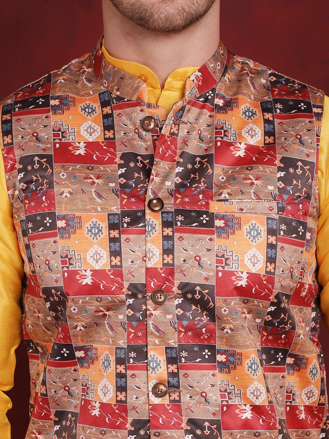 Jompers Men's Multi Printed Nehru Jacket With Kurta Pyjama Set - Distacart