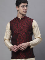 Thumbnail for Jompers Men's Beige Embroidered Kurta Pyjama With Woven Design Nehru Jacket - Distacart
