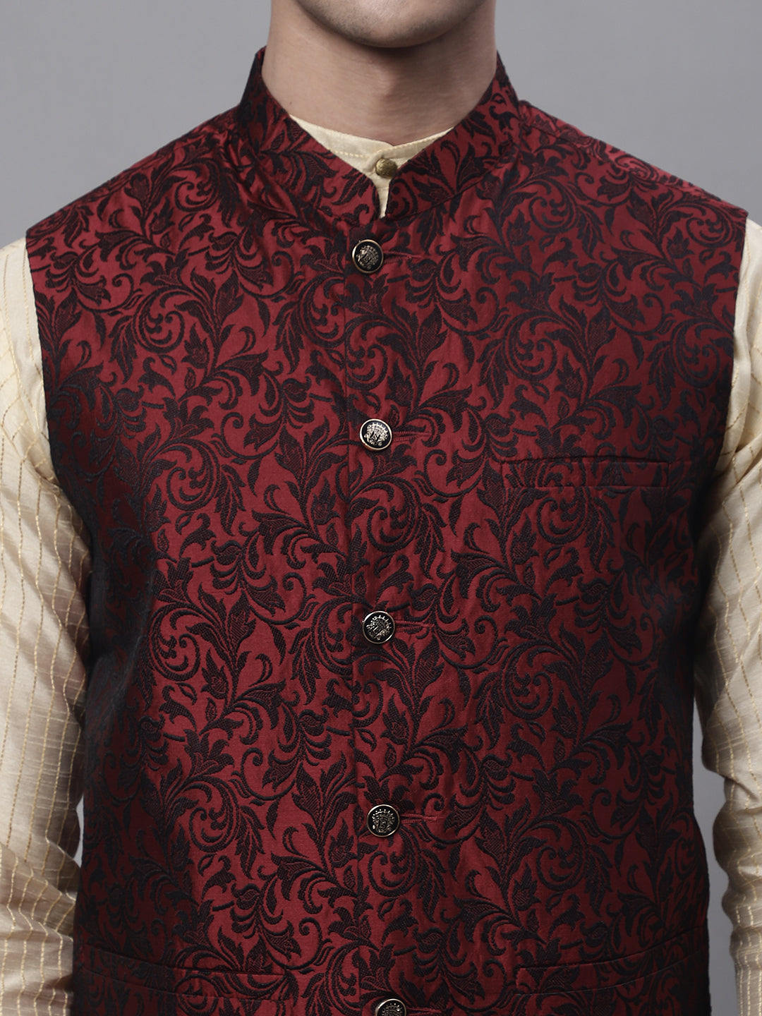 Jompers Men's Beige Embroidered Kurta Pyjama With Woven Design Nehru Jacket - Distacart