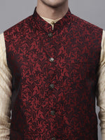 Thumbnail for Jompers Men's Beige Embroidered Kurta Pyjama With Woven Design Nehru Jacket - Distacart