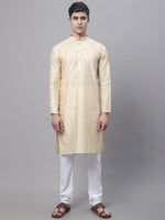 Thumbnail for Jompers Men's Beige Embroidered Kurta Pyjama With Green Woven Design Nehru Jacket - Distacart