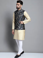 Thumbnail for Jompers Men's Beige Embroidered Kurta Pyjama With Woven Design Nehru Jacket - Distacart