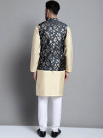 Thumbnail for Jompers Men's Beige Embroidered Kurta Pyjama With Woven Design Nehru Jacket - Distacart